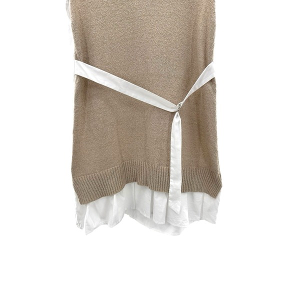 En Saison Sleeveless Knit Tunic Top M Beige Sweater Vest Shirt Hem Tie Waist - Picture 2 of 6